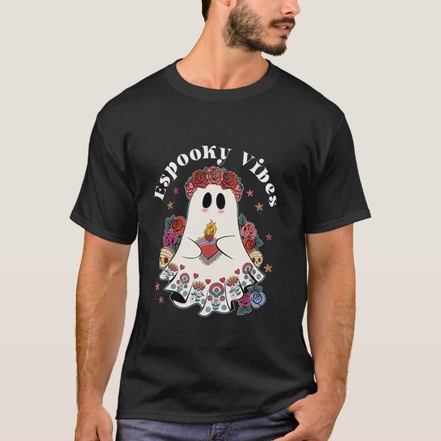 Camiseta Flores Fantasmas Mexicanas Espooky Vibes Spooky Co (Frente)
