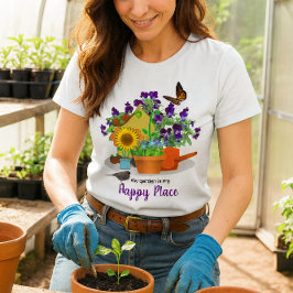 Camiseta Flores Felizes Jardim Pássaro e Borboleta Branco