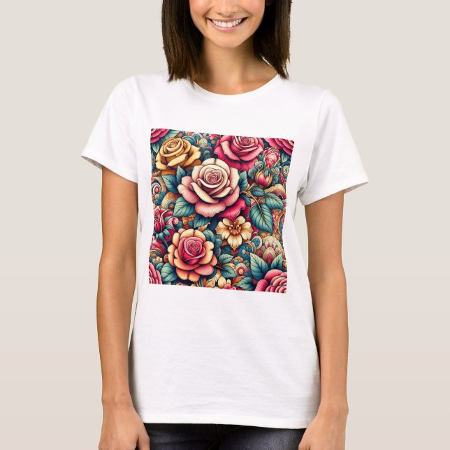 Camiseta Flores florais coloridas (Frente)