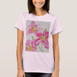 Camiseta Flores florais cor-de-rosa Lily Watercolor Mulhere