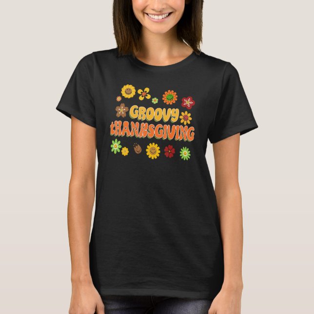 Camiseta Flores Florais De Ação De Graças De Retro Hipp (Frente)