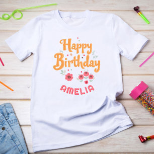 Camiseta Flores Florais Feliz Aniversário Handlettering