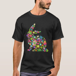 Camiseta Flores Fofas Ovos de Páscoa Coelho Forma Dia de Pá