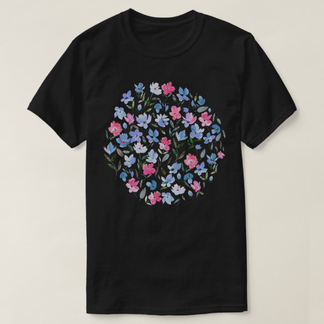 Camiseta Flores Frescas Azul Rosa (Frente do Design)