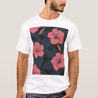 Camiseta Flores Hibiscus: papel de parede sem costura escur