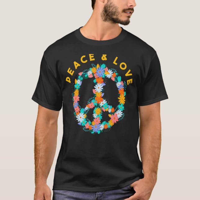 Camiseta Flores Hippie Sinais De Paz E Amor (Frente)