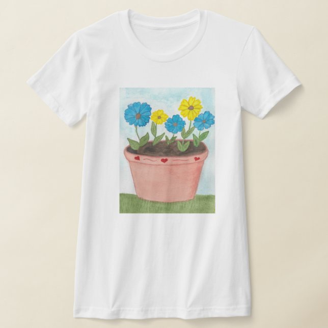 Camiseta Flores Imaginárias em Vaso com Corações (Postura )