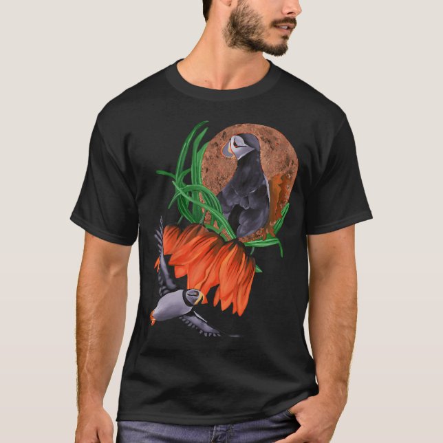 Camiseta Flores imperiais com papagaios-do-mar (Frente)