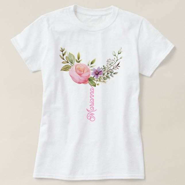 Camiseta Flores Impressão de Aquarela, T-Shirt Personalizad (Frente do Design)