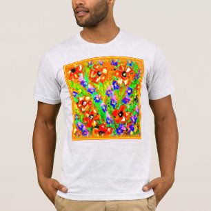 Camiseta "Flores Laranja" Pintura Bonita. Comprar Agora