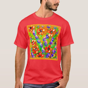 Camiseta "Flores Laranja" Pintura Bonita. Comprar Agora