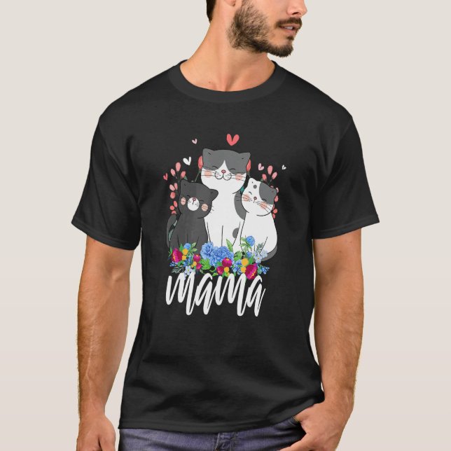 Camiseta Flores Mãe e Bebê Gato Mamãe Dia de as mães Mo (Frente)