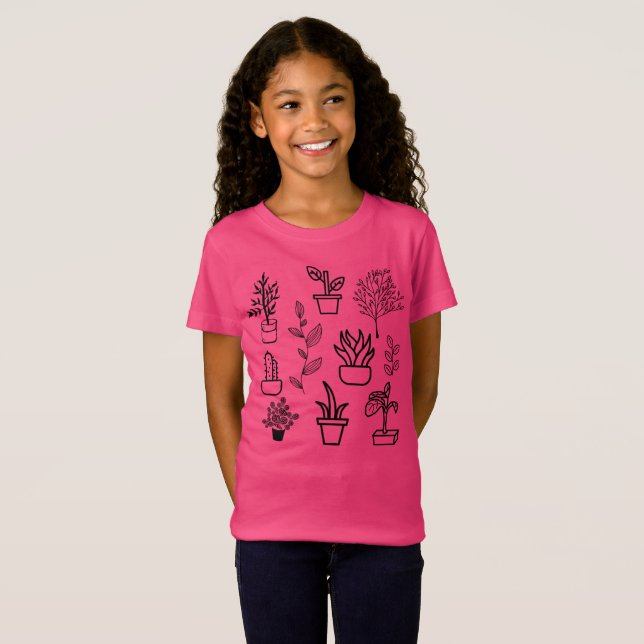 Camiseta Flores Manuscritas Dodles Plantas Rosa Floral (Frente Completa)