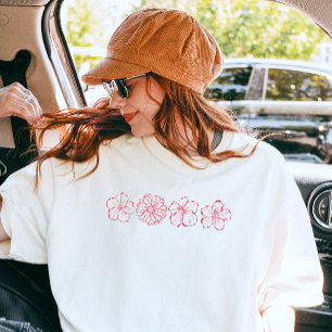 Camiseta Flores Minimalistas Cor-de-Rosa de Verão 4 Flores