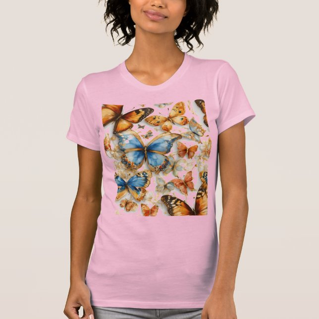 Camiseta Flores multicolores em borboletas t-shirt feminina (Frente)