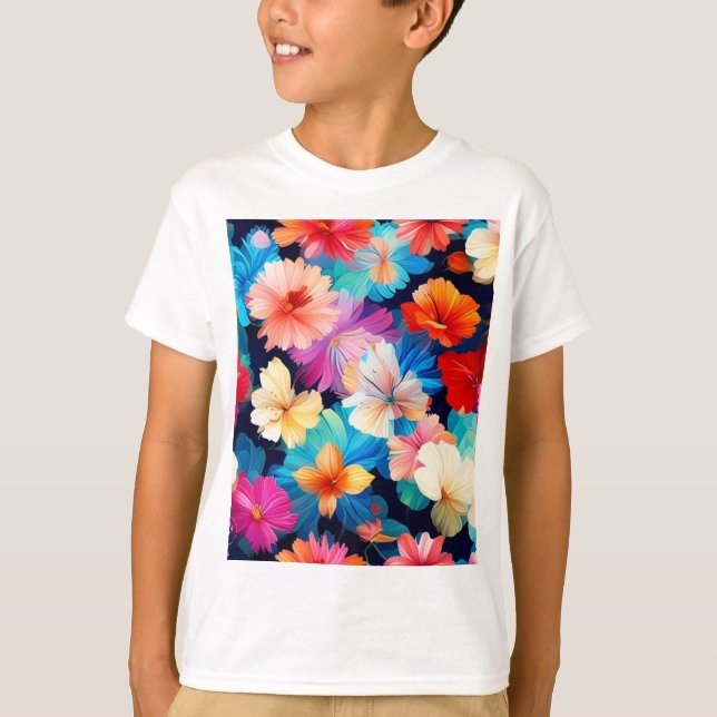 Camiseta Flores Multicoloridas Florais Padrão37566 (Frente)