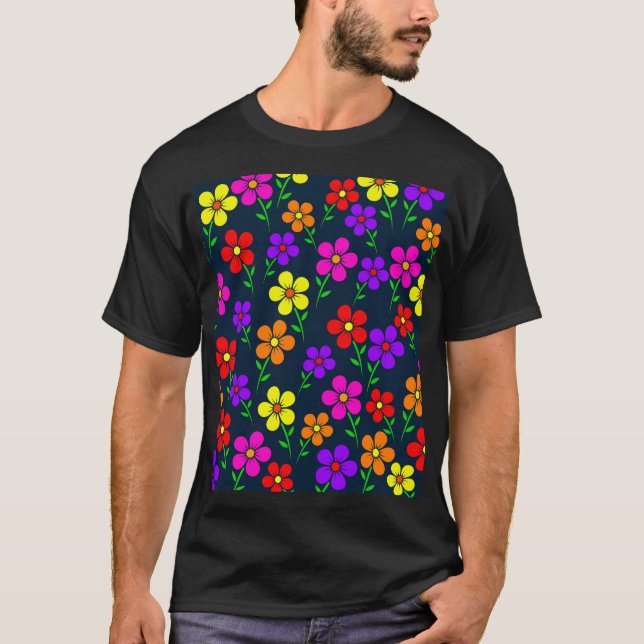Camiseta Flores Multicoloridas Padrão Floral-34654 (Frente)