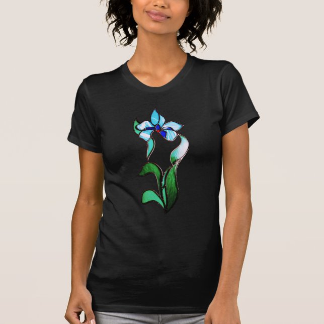 Camiseta Flores néon verdes azuis a preto (Frente)