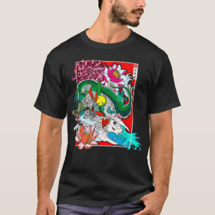 Camiseta Flores Nishikigoi do Dragão Japonês Koi Carp