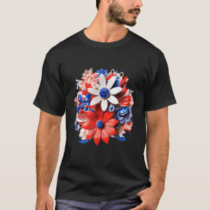 Camiseta Flores Patrióticas em Vermelho Branco & Azul 4 de