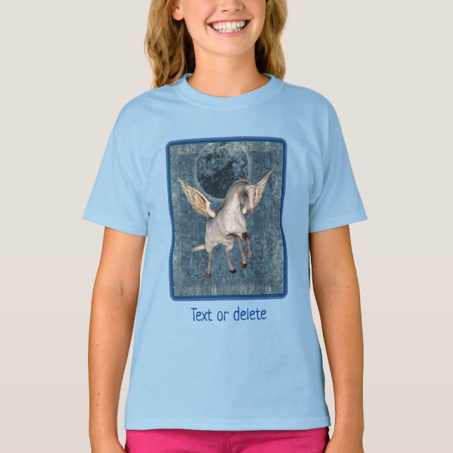 Camiseta Flores Pegasus Blue Moon Fantasy Horart (Frente)