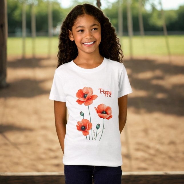 Camiseta Flores Poppy Personalizadas Camisa-T (A pretty poppy shirt with space for your name)