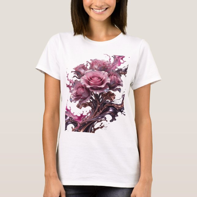 Camiseta Flores prateadas e elegantes em SALPICOS DE CHOCOL (Frente)
