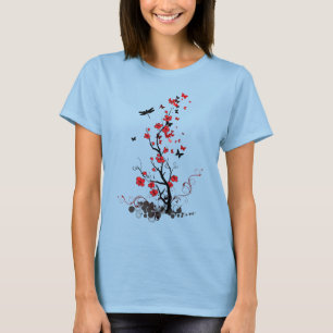 Camiseta Flores pretas e vermelhas