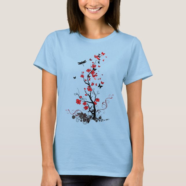 Camiseta Flores Pretas e Vermelhas (Frente)