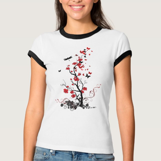 Camiseta Flores Pretas e Vermelhas (Frente)