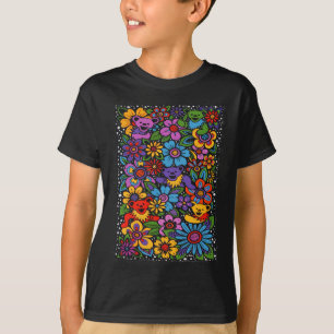 Camiseta Flores Psicodélicas Ursos Dançantes Colorido Grato