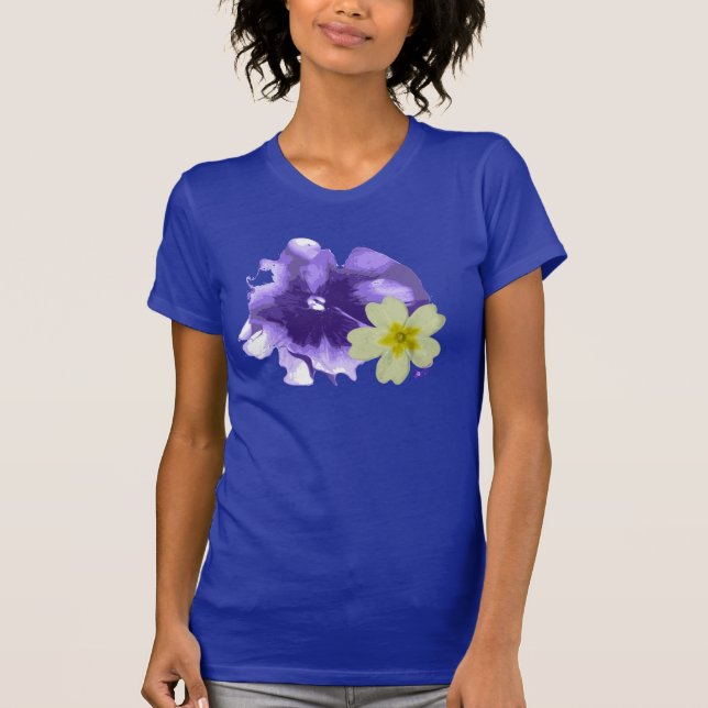 Camiseta Flores Púrpuras e Amarelas Cosas T-Shirt Bela Jers (Frente)