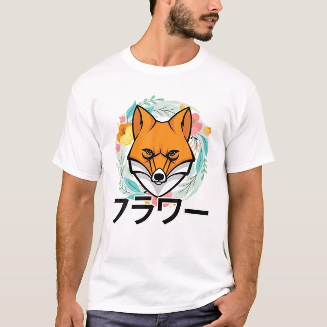 Camiseta Flores - Raposa Animada Kawaii Cute - Aesthet Japo (Frente)