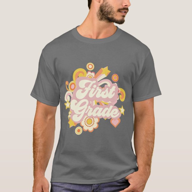 Camiseta Flores Retro Primeira Ideia de Presente para Profe (Frente)