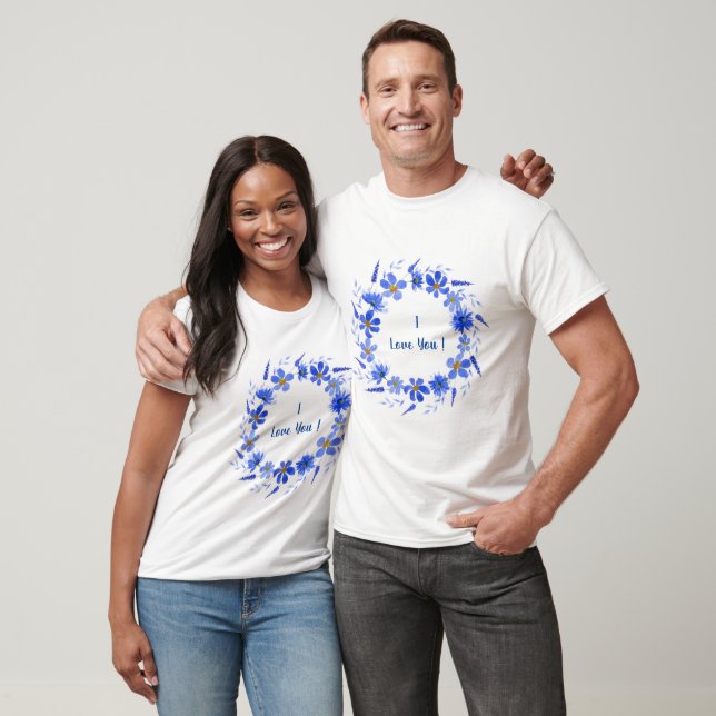 Camiseta Flores romanas de cor aquática e azuis Verão (Unissex)