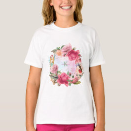 Camiseta Flores Rosa E Rapariga De Fadas