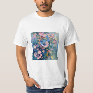 Camiseta Flores Rosa Padrão de Pintura de Óleo