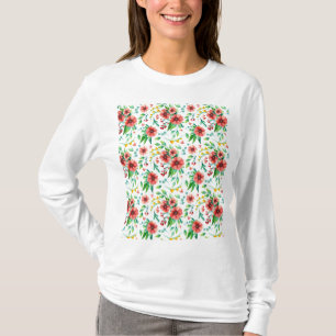 Camiseta Flores Rosa Pintadas À Mão Padrão Floral- 23498