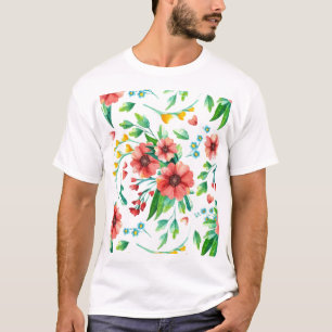 Camiseta Flores Rosa Pintadas À Mão Padrão Floral- 23498