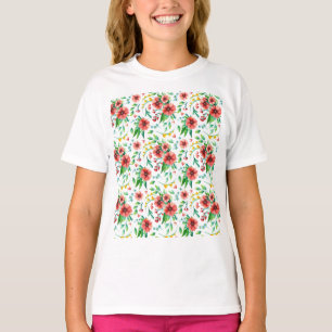 Camiseta Flores Rosa Pintadas À Mão Padrão Floral- 23498