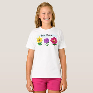 Camiseta Flores Rosa Púrpura, Amarelo-Verão