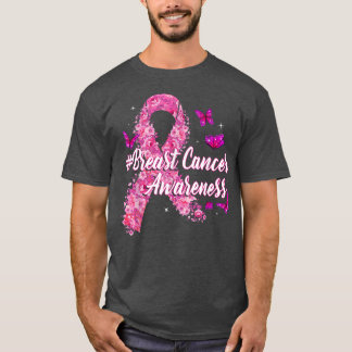 Camiseta Flores rosa Sensibilização do Cancer de Fita de Fi