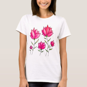 Camiseta Flores Rosa Tinta Marisca-Vidro Artsy Floral