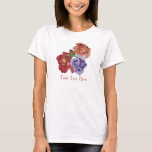 Camiseta flores rosas vermelhas e rosas florais