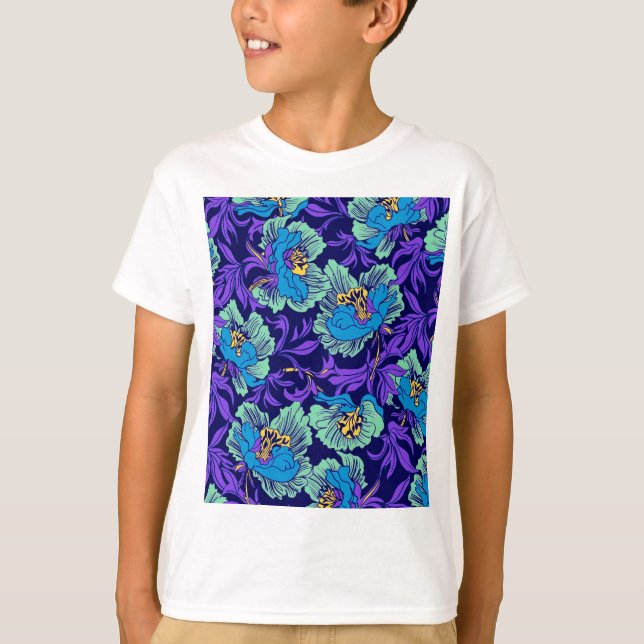 Camiseta Flores roxas e azuis William Morris (Frente)