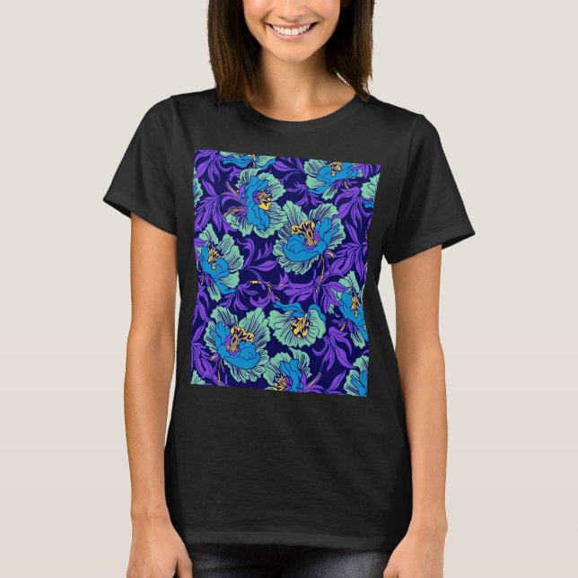 Camiseta Flores roxas e azuis William Morris (Frente)