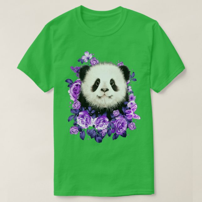 Camiseta Flores Roxas Panda Bonitas Panda Amantes Presentes (Frente do Design)