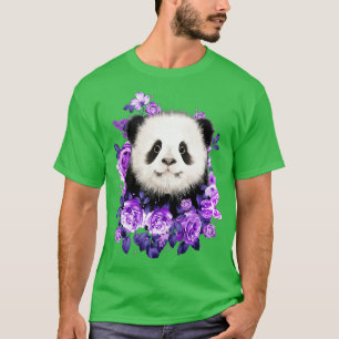 Camiseta Flores Roxas Panda Bonitas Panda Amantes Presentes