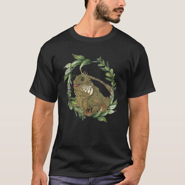 Camiseta Flores Saem Exótica Lagarto Réptil Iguana (Frente)