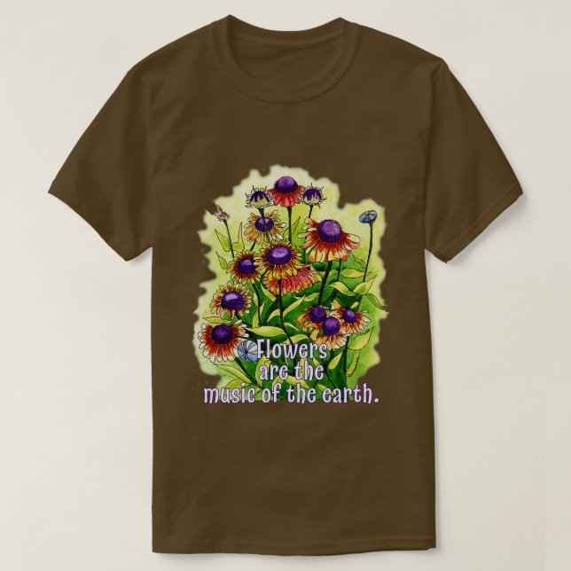 Camiseta Flores São Música Terras (Frente do Design)